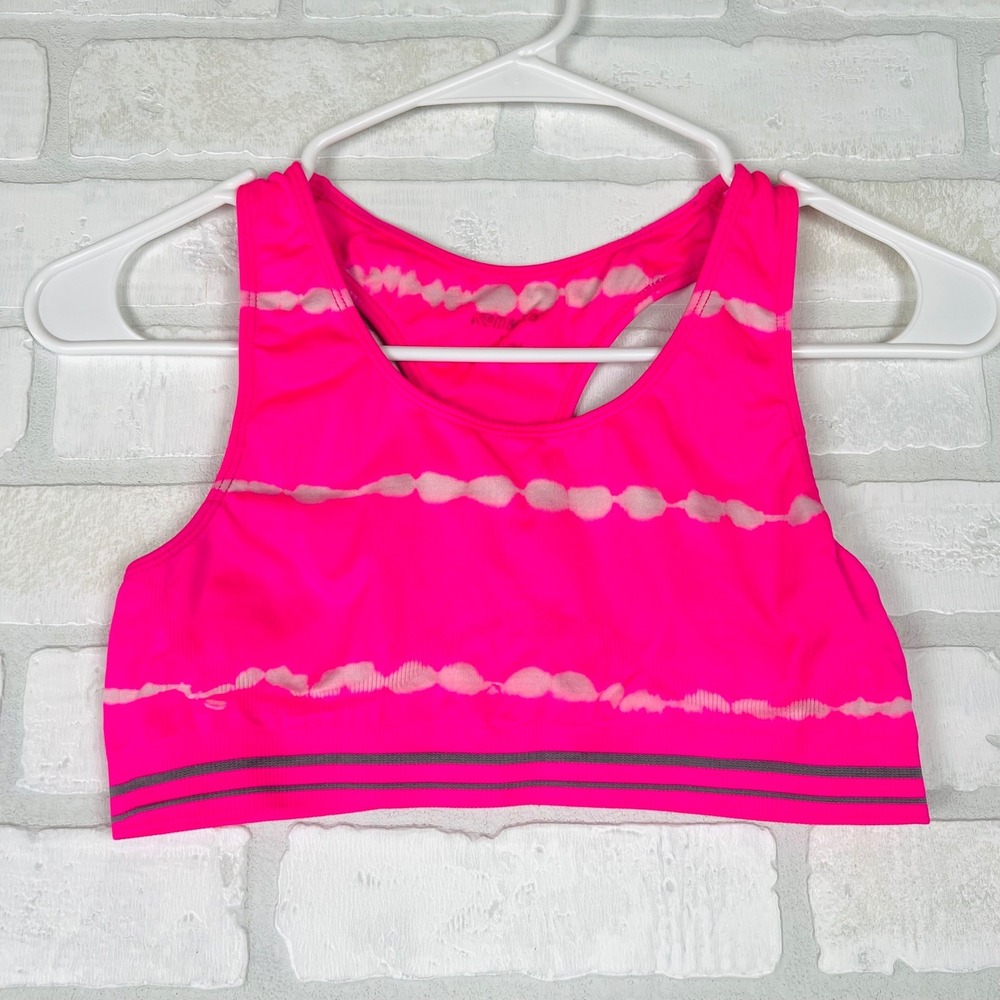 Marika Neon Pink Tie Dye Racerback Sports Bra Medium Hook Back Closure